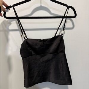 Silence+Noise Urban Outfitters Black Satin Going Out Top